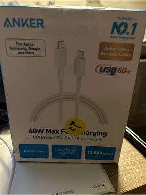 Anker White USB-C Fast Charging Cable — Braided Design